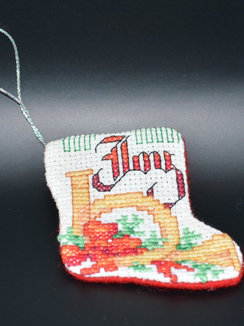 Cross Stitch Homemade Stocking Ornament - Joy